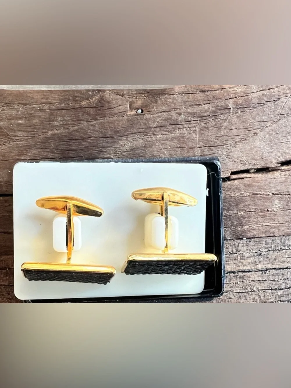 Gold and Black Rectangular Cufflinks - Classic Men's Accessory